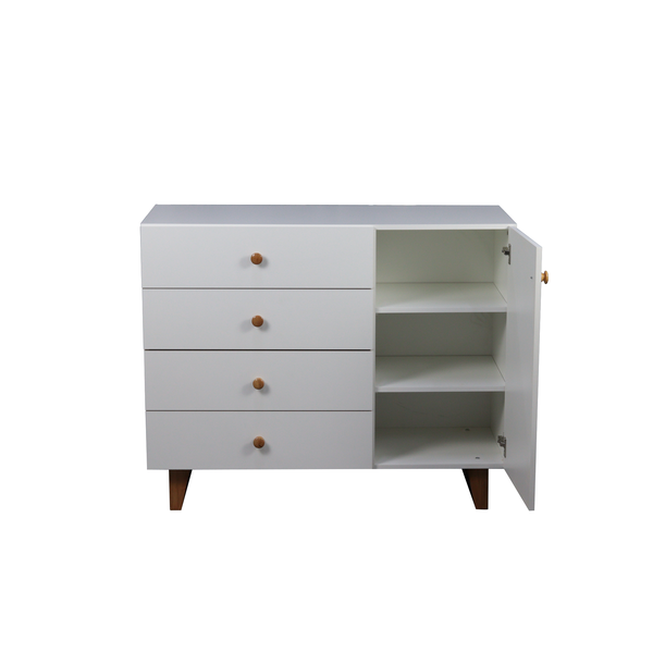 01 comoda 4 gavetas 1 porta 112x91x47 branco real mdf arauco