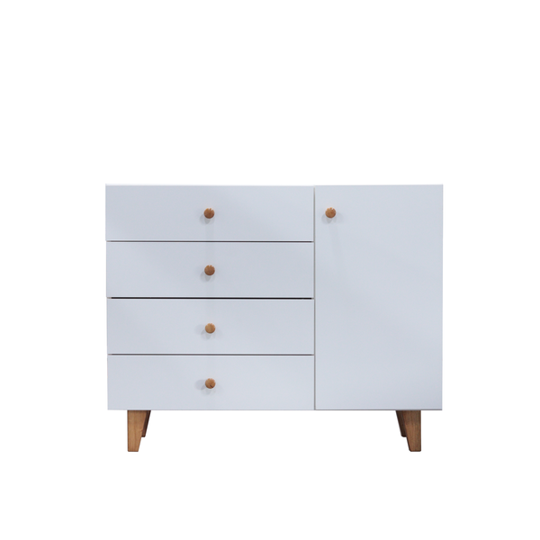 02 comoda 4 gavetas 1 porta 112x91x47 branco real mdf arauco